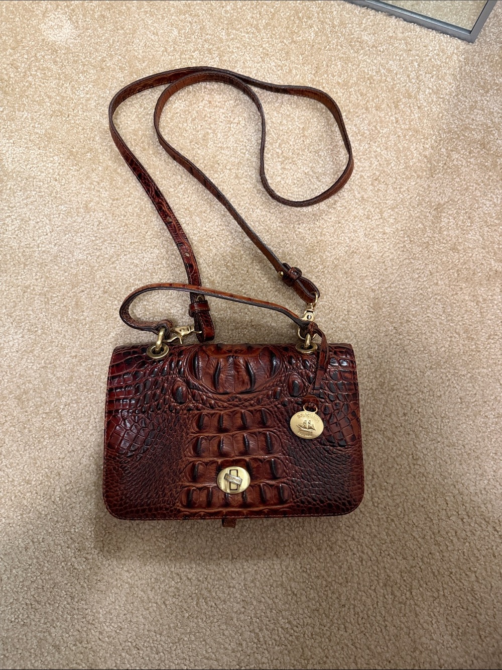 Brahmin Brown Croc-Embossed Leather Crossbody Bag